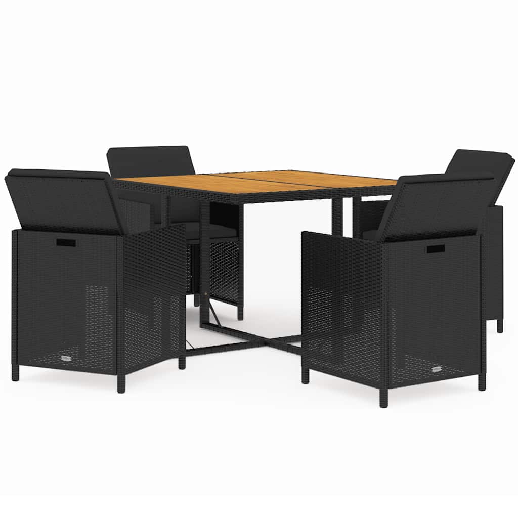 5 Piece Garden Dining Set with Cushions Poly Rattan Black