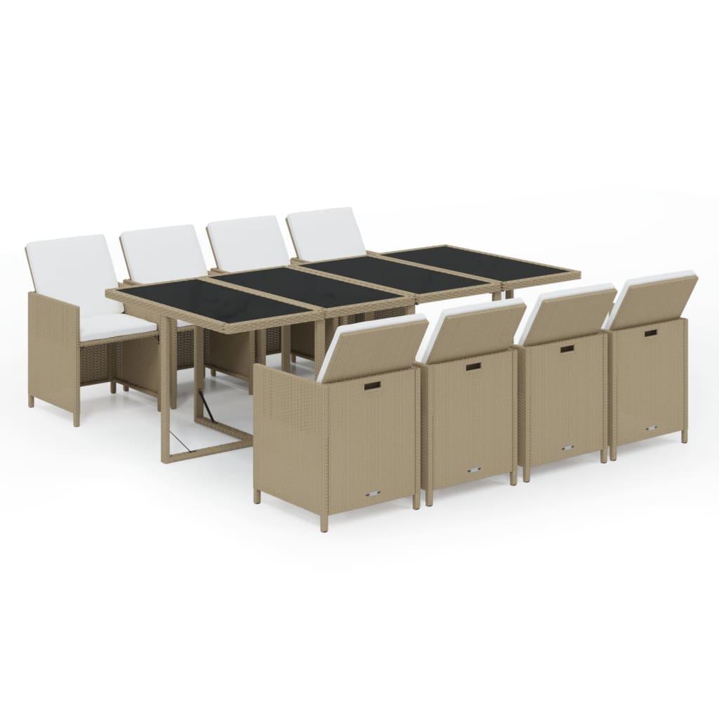 9 Piece Garden Dining Set with Cushions Poly Rattan Beige
