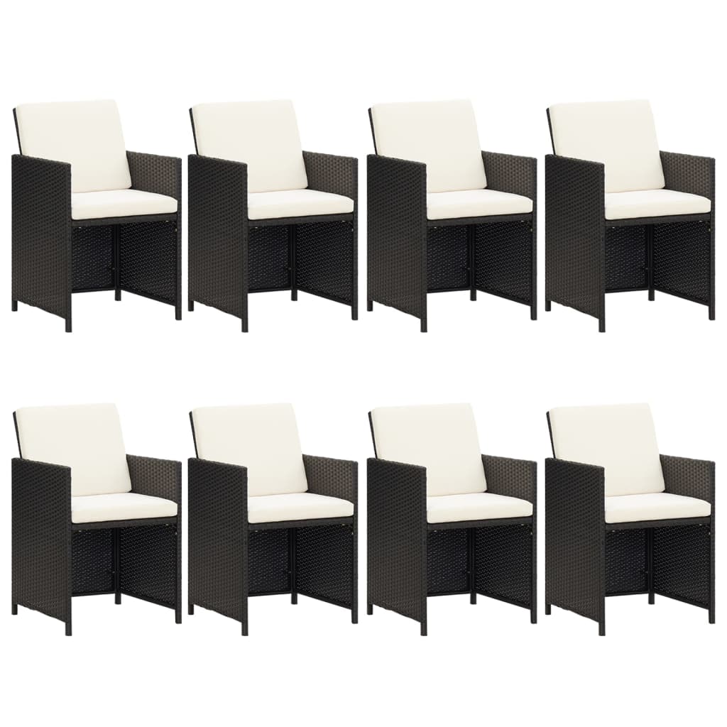 9 Piece Garden Dining Set with Cushions Poly Rattan Black