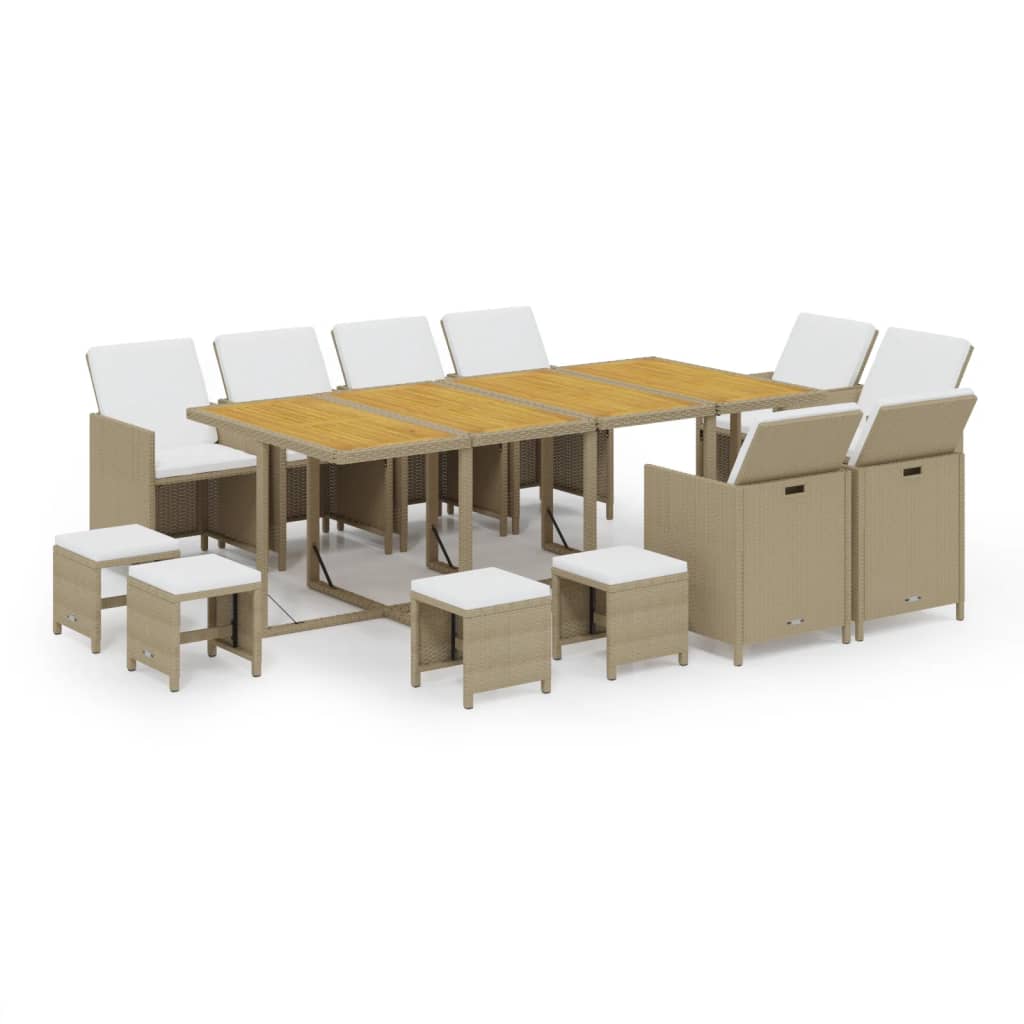 13 Piece Garden Dining Set with Cushions Poly Rattan Beige