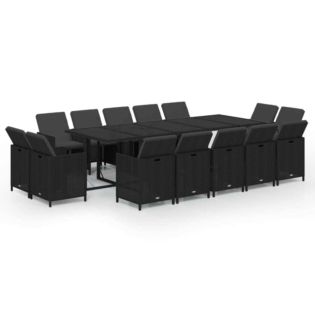 15 Piece Garden Dining Set with Cushions Poly Rattan Black