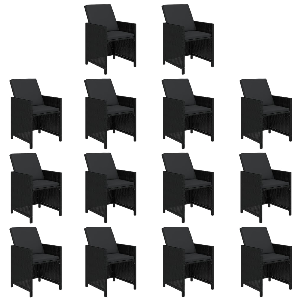 15 Piece Garden Dining Set with Cushions Poly Rattan Black