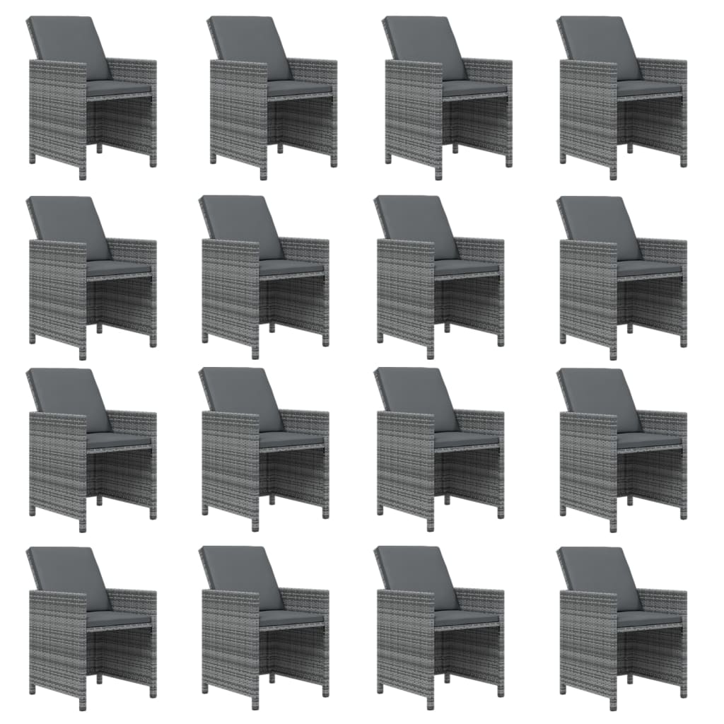 17 Piece Garden Dining Set with Cushions Poly Rattan Grey