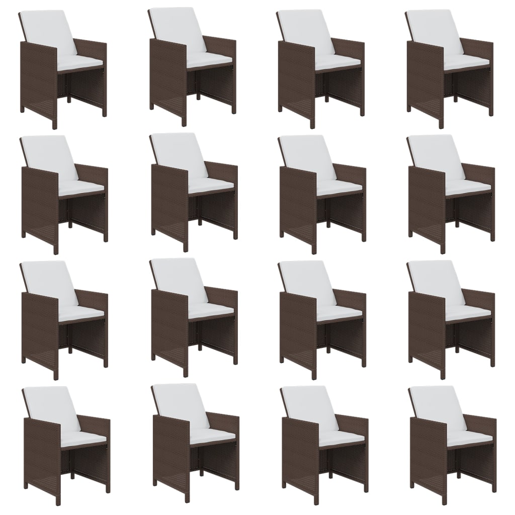 17 Piece Garden Dining Set with Cushions Poly Rattan Brown