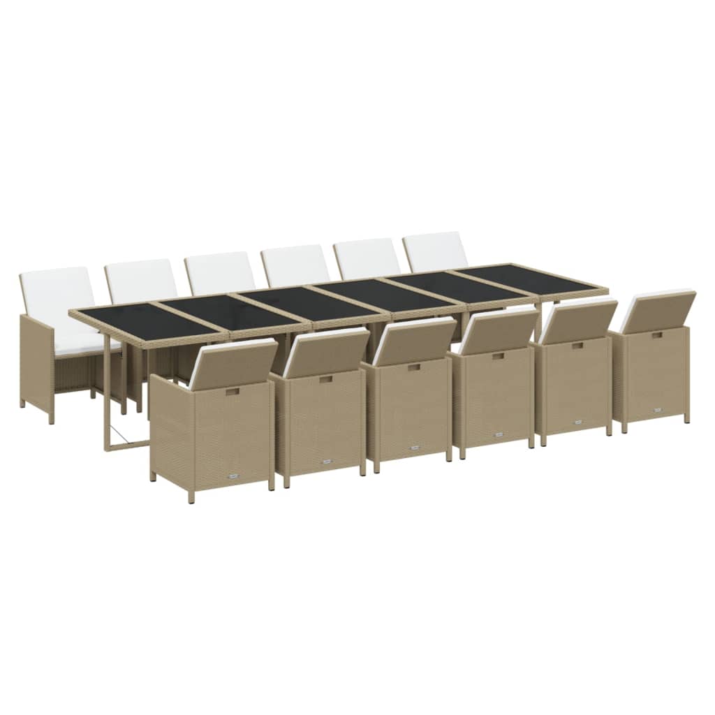 13 Piece Garden Dining Set with Cushions Poly Rattan Beige