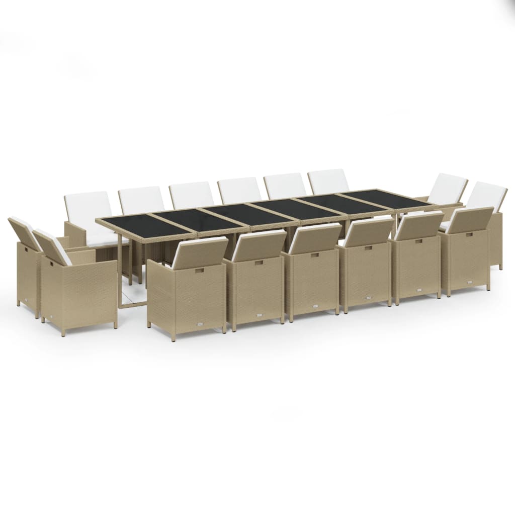17 Piece Garden Dining Set with Cushions Poly Rattan Beige