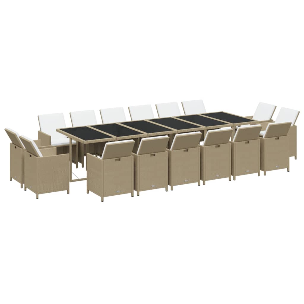 17 Piece Garden Dining Set with Cushions Poly Rattan Beige
