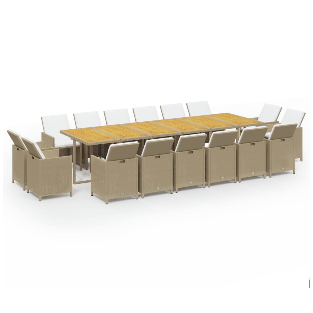 17 Piece Garden Dining Set with Cushions Poly Rattan Beige