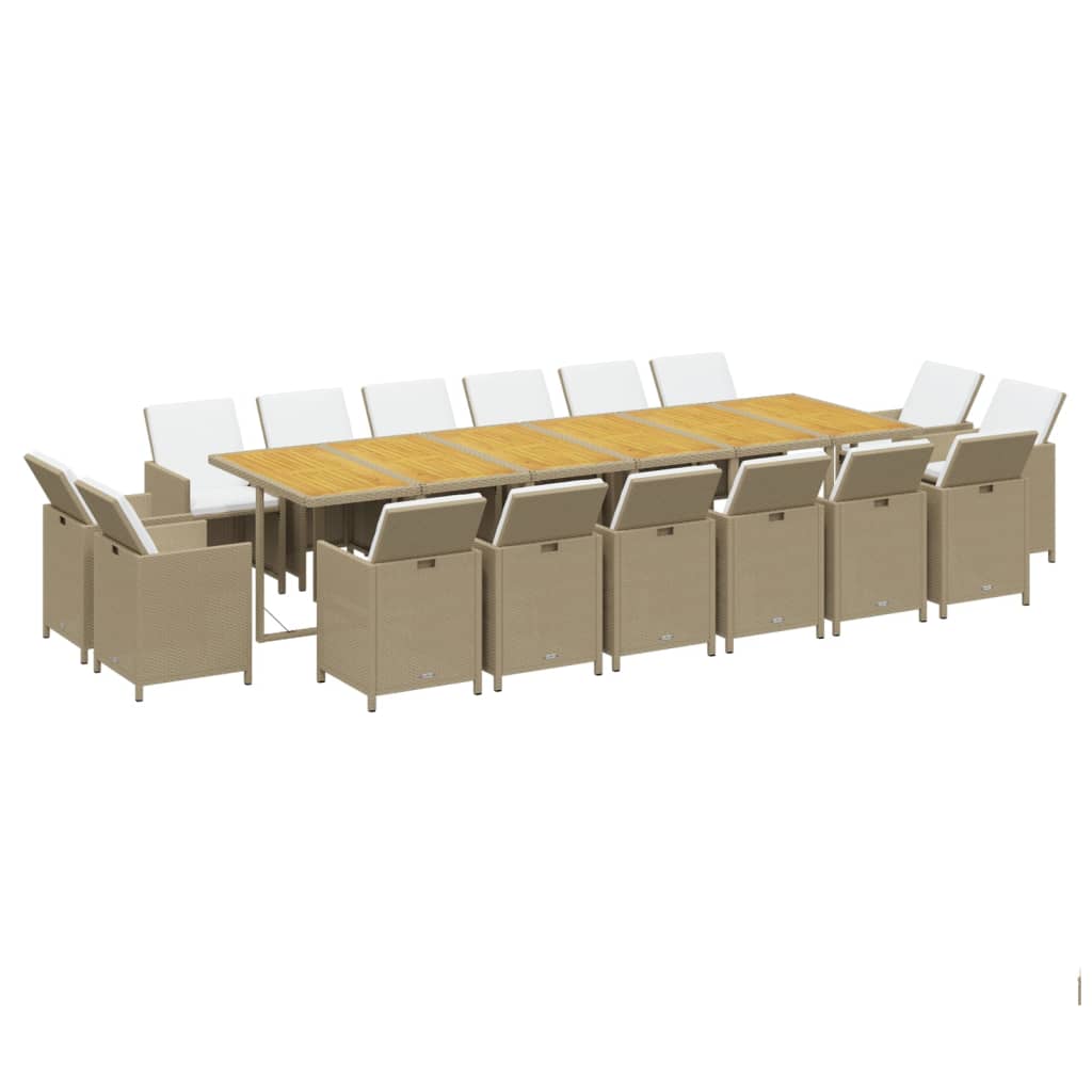 17 Piece Garden Dining Set with Cushions Poly Rattan Beige