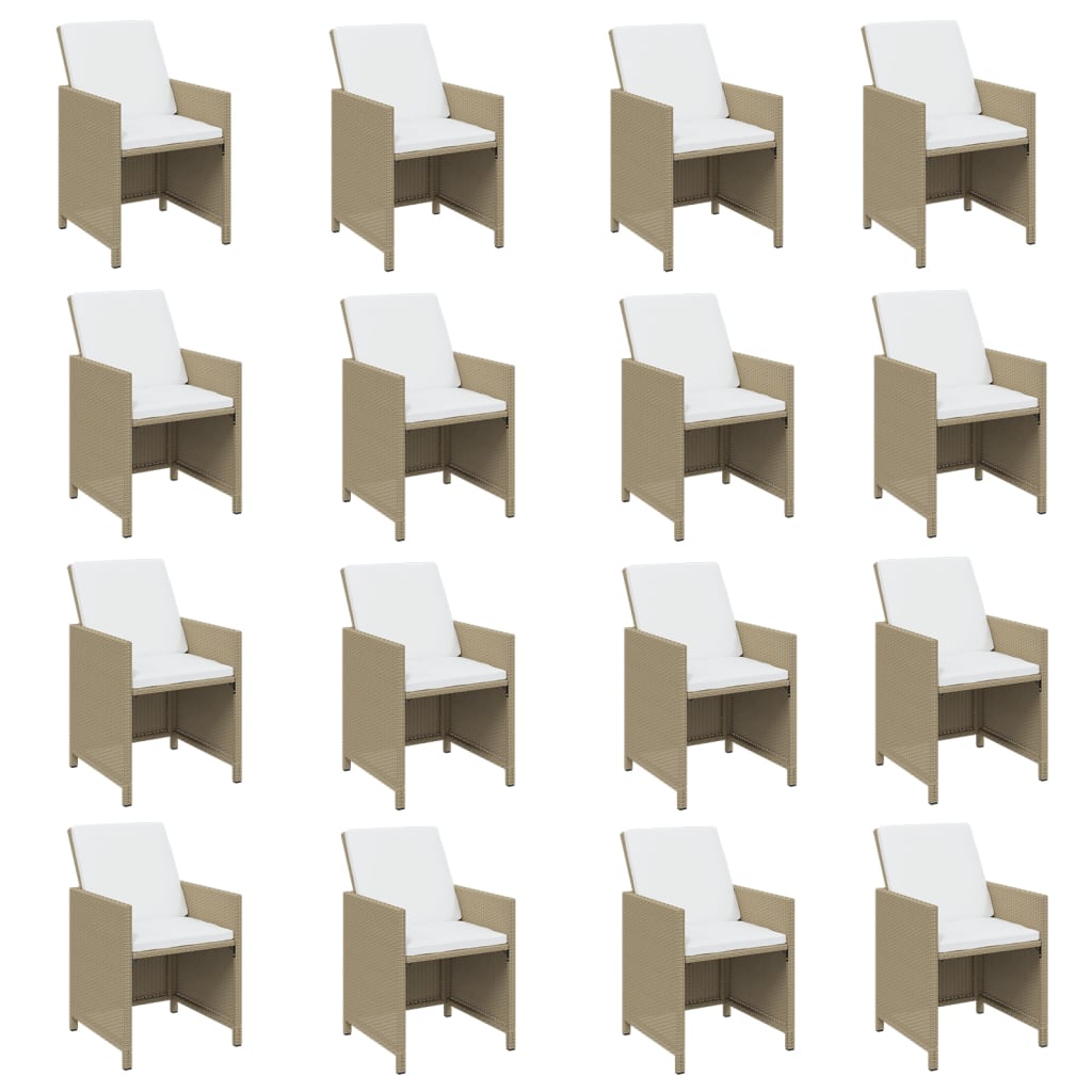 17 Piece Garden Dining Set with Cushions Poly Rattan Beige