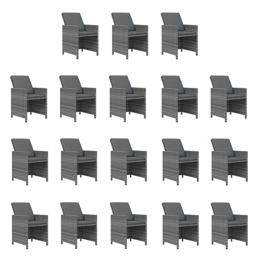 19 Piece Garden Dining Set with Cushions Poly Rattan Grey