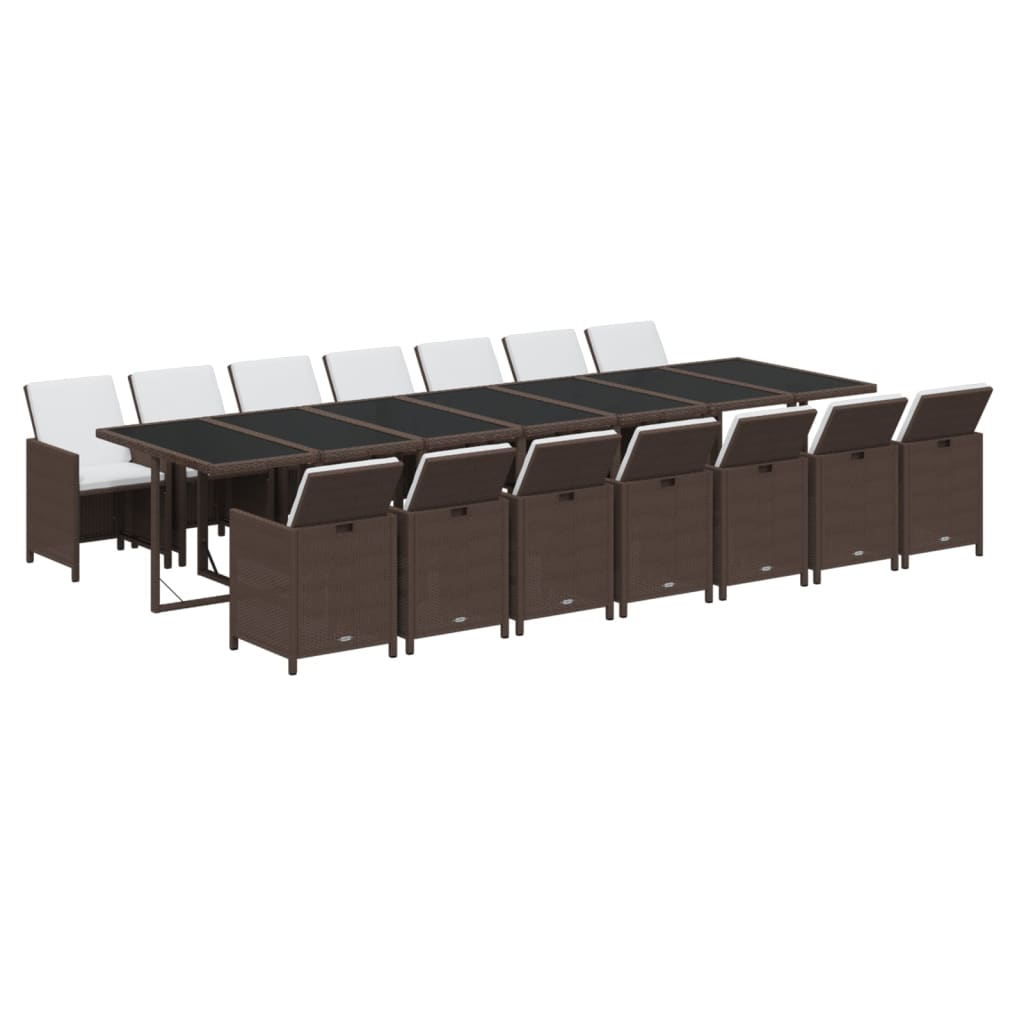 15 Piece Garden Dining Set with Cushions Poly Rattan Brown
