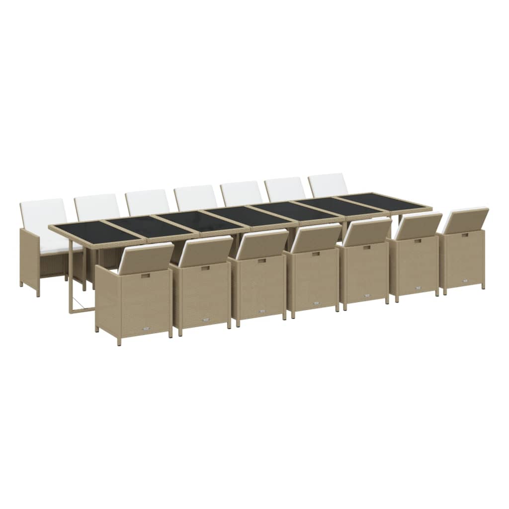 15 Piece Garden Dining Set with Cushions Poly Rattan Beige