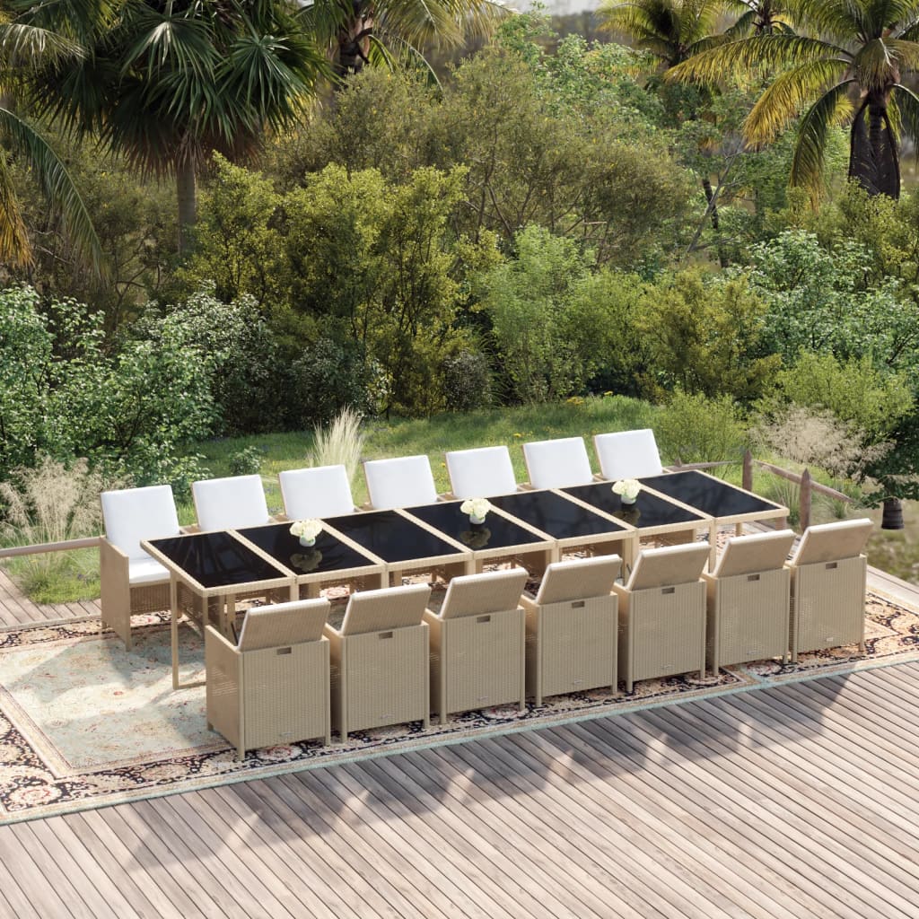 15 Piece Garden Dining Set with Cushions Poly Rattan Beige