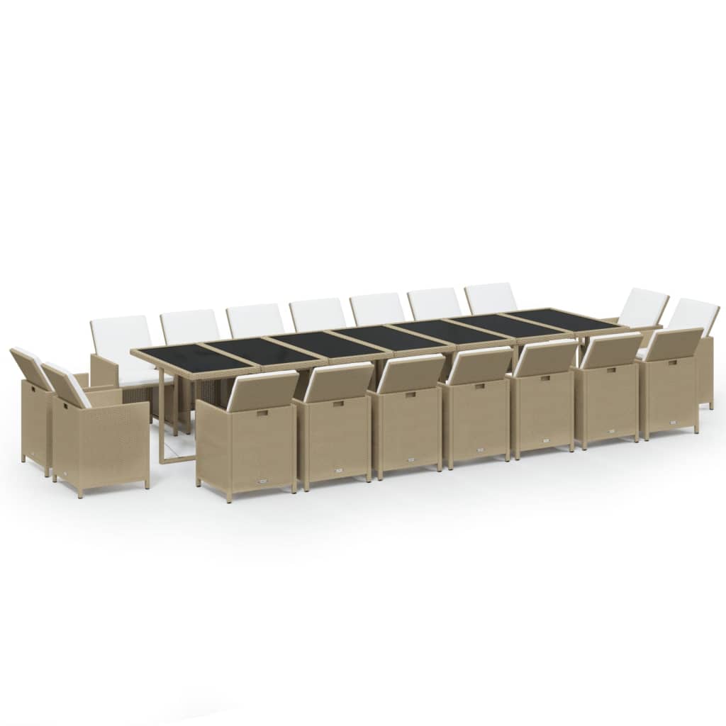 19 Piece Garden Dining Set with Cushions Poly Rattan Beige