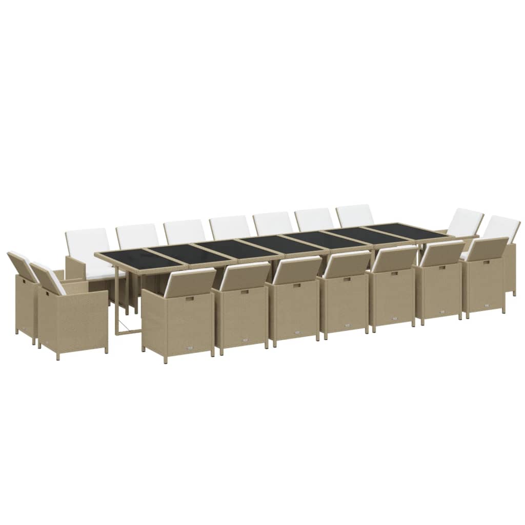 19 Piece Garden Dining Set with Cushions Poly Rattan Beige