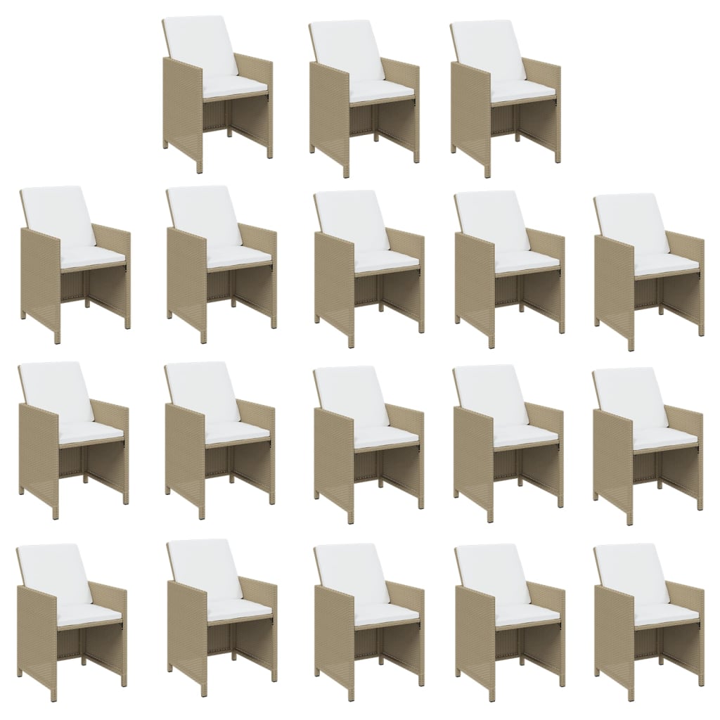 19 Piece Garden Dining Set with Cushions Poly Rattan Beige