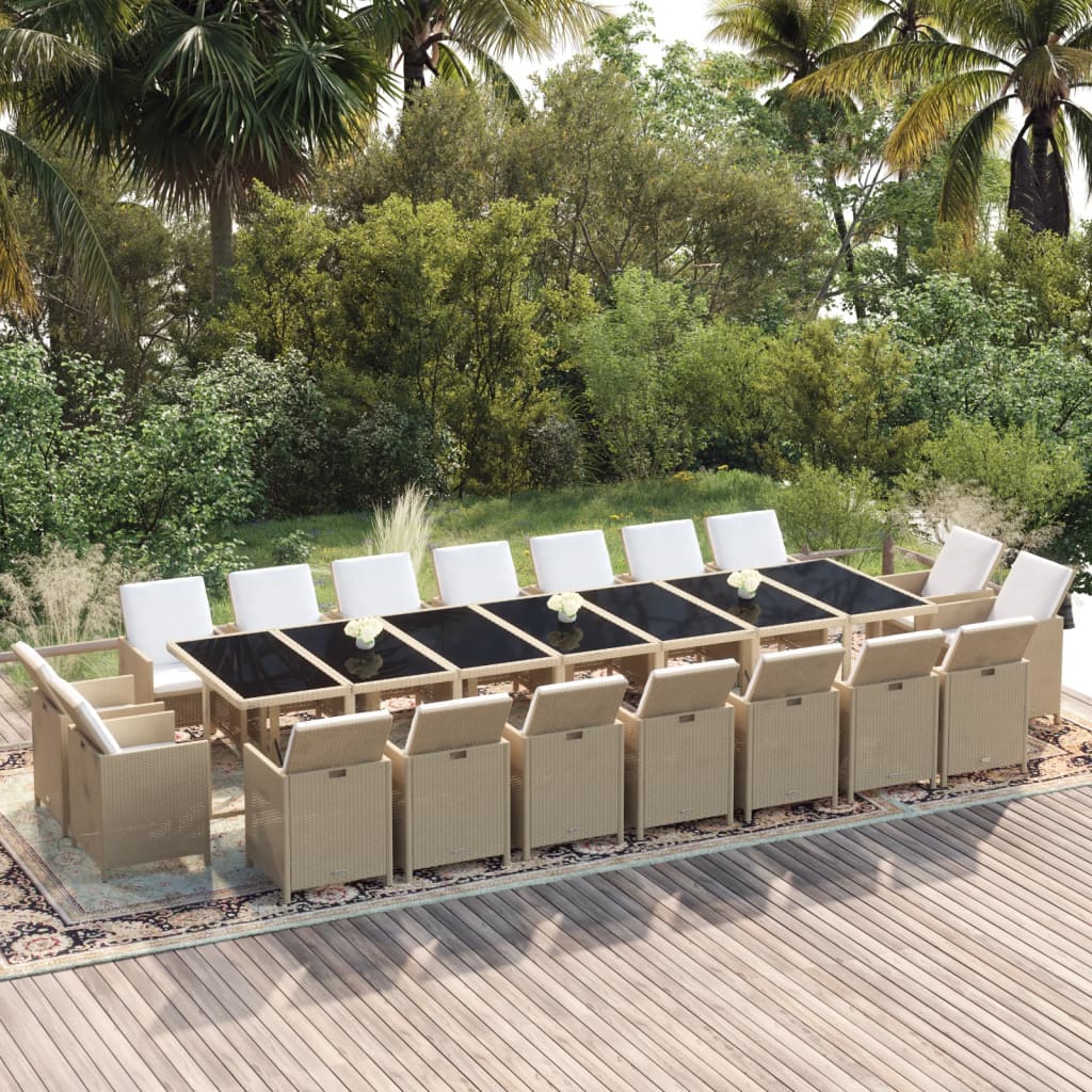 19 Piece Garden Dining Set with Cushions Poly Rattan Beige