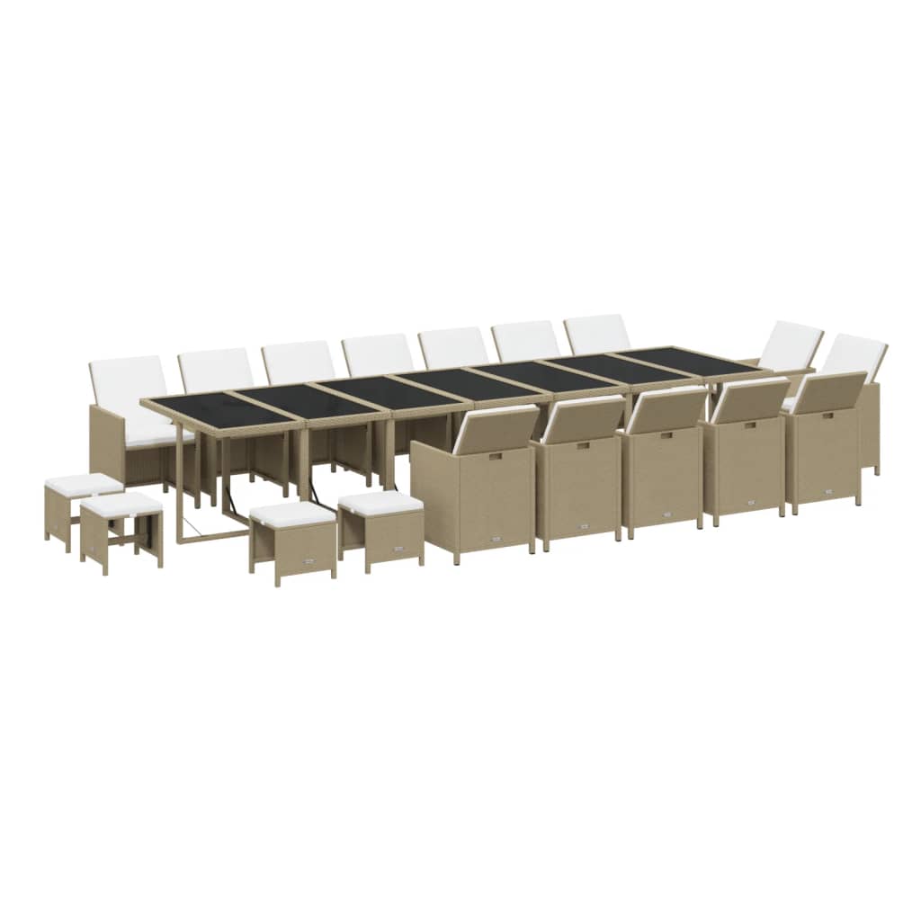 19 Piece Garden Dining Set with Cushions Poly Rattan Beige