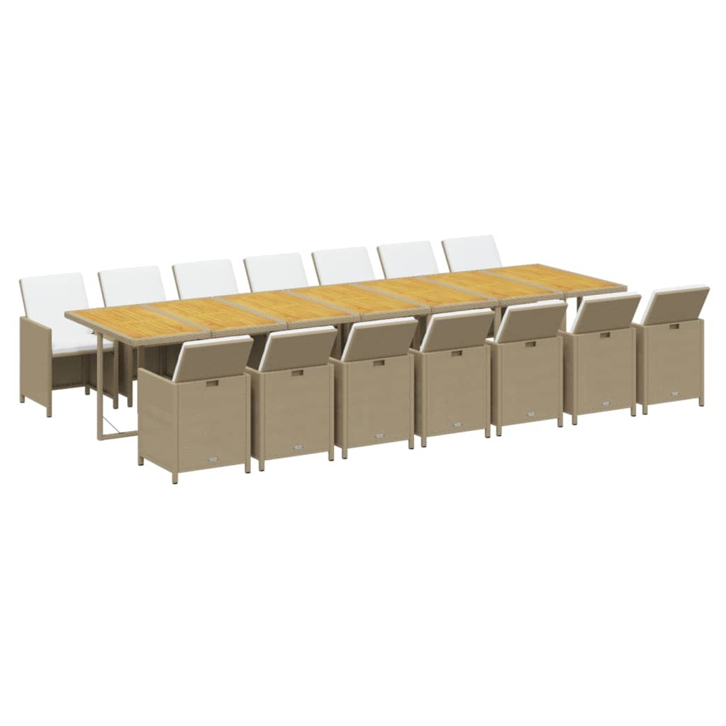 15 Piece Garden Dining Set with Cushions Beige Poly Rattan