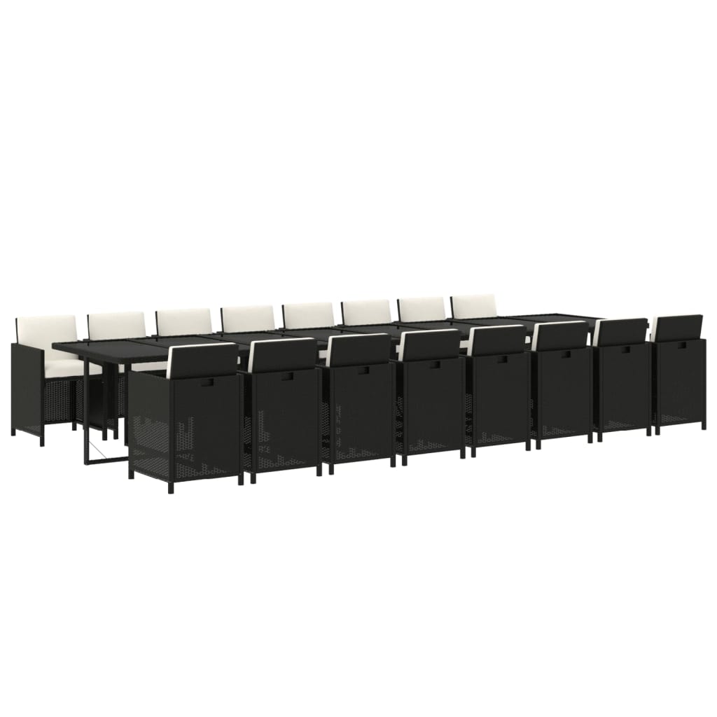 17 Piece Garden Dining Set with Cushions Black Poly Rattan