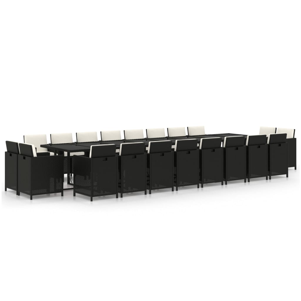 21 Piece Garden Dining Set with Cushions Black Poly Rattan