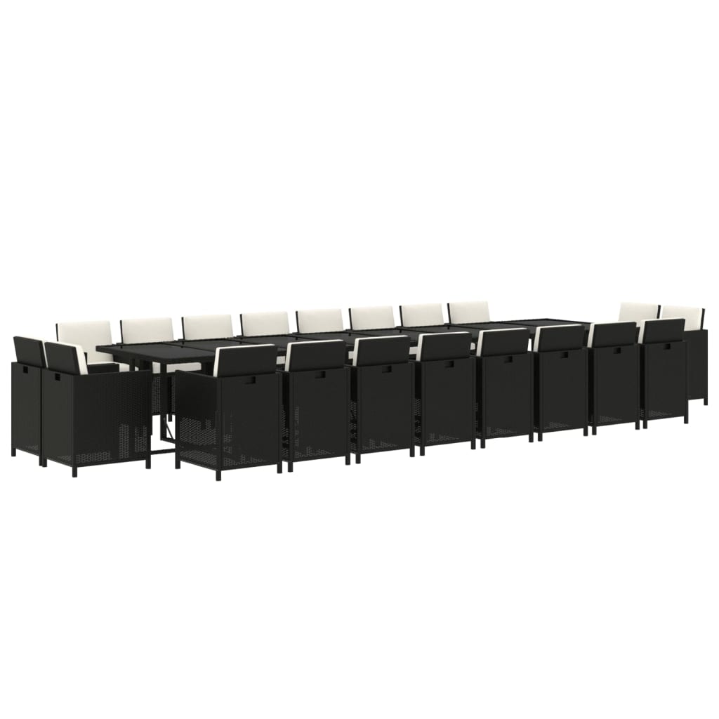 21 Piece Garden Dining Set with Cushions Black Poly Rattan