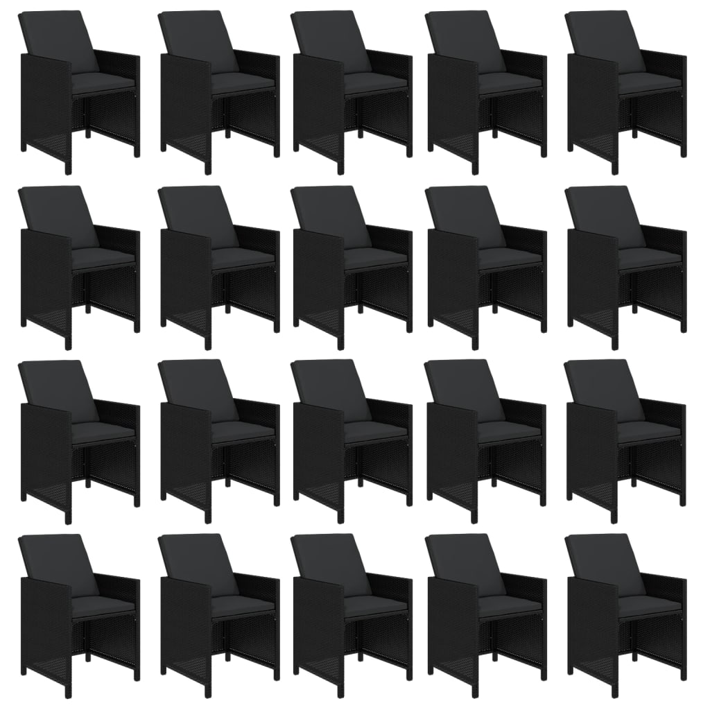 21 Piece Garden Dining Set with Cushions Black Poly Rattan