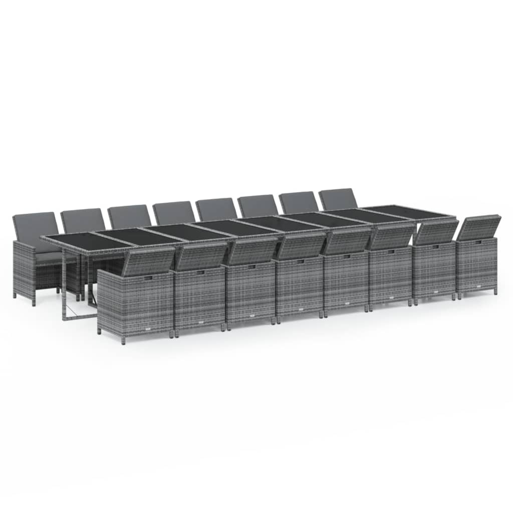 17 Piece Garden Dining Set with Cushions Grey Poly Rattan