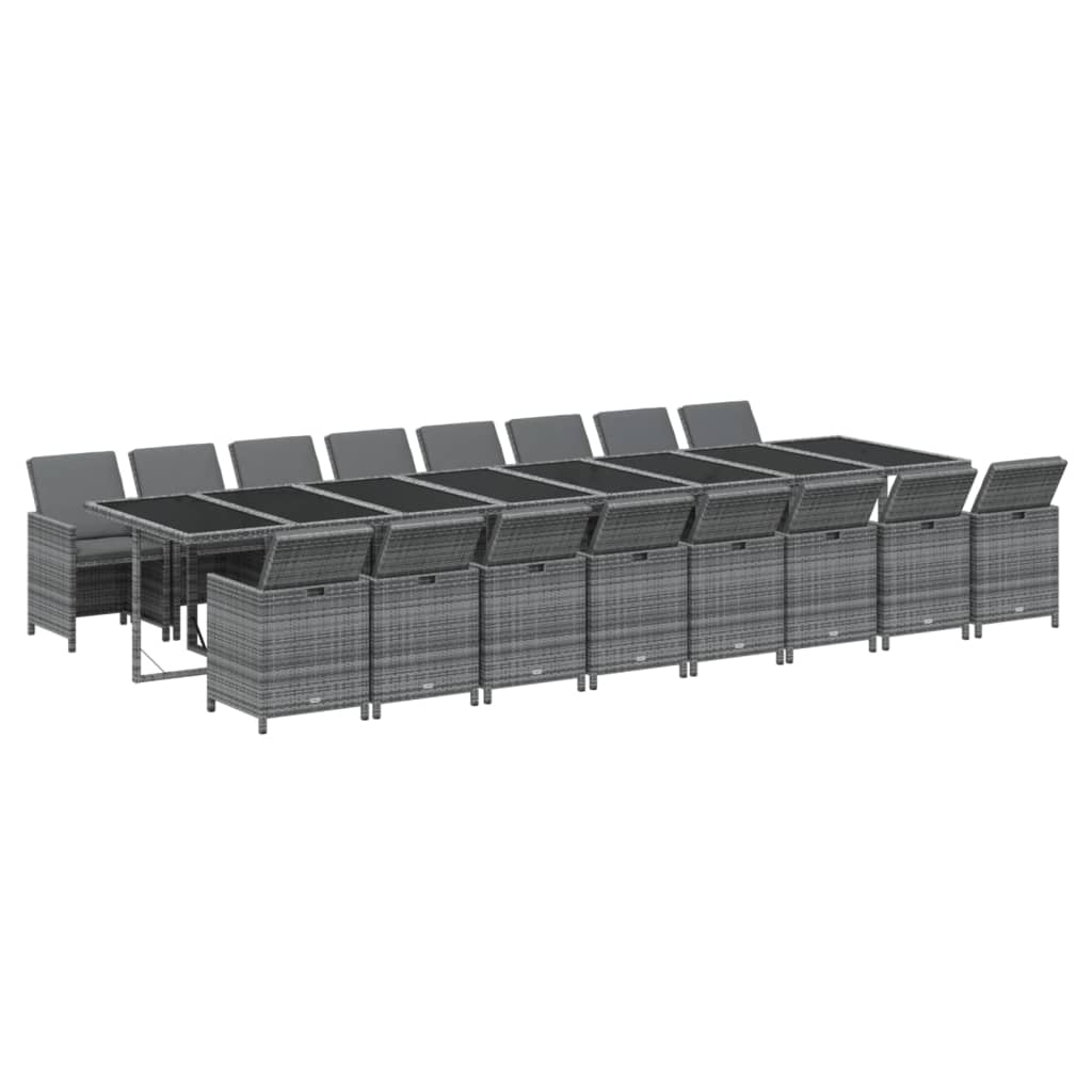 17 Piece Garden Dining Set with Cushions Grey Poly Rattan