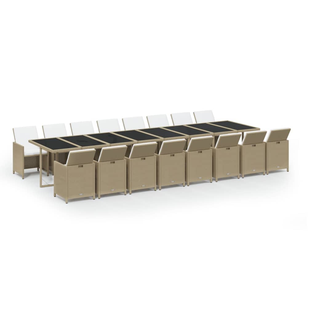 17 Piece Garden Dining Set with Cushions Beige Poly Rattan