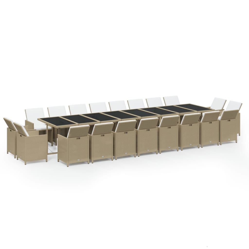 21 Piece Garden Dining Set with Cushions Beige Poly Rattan