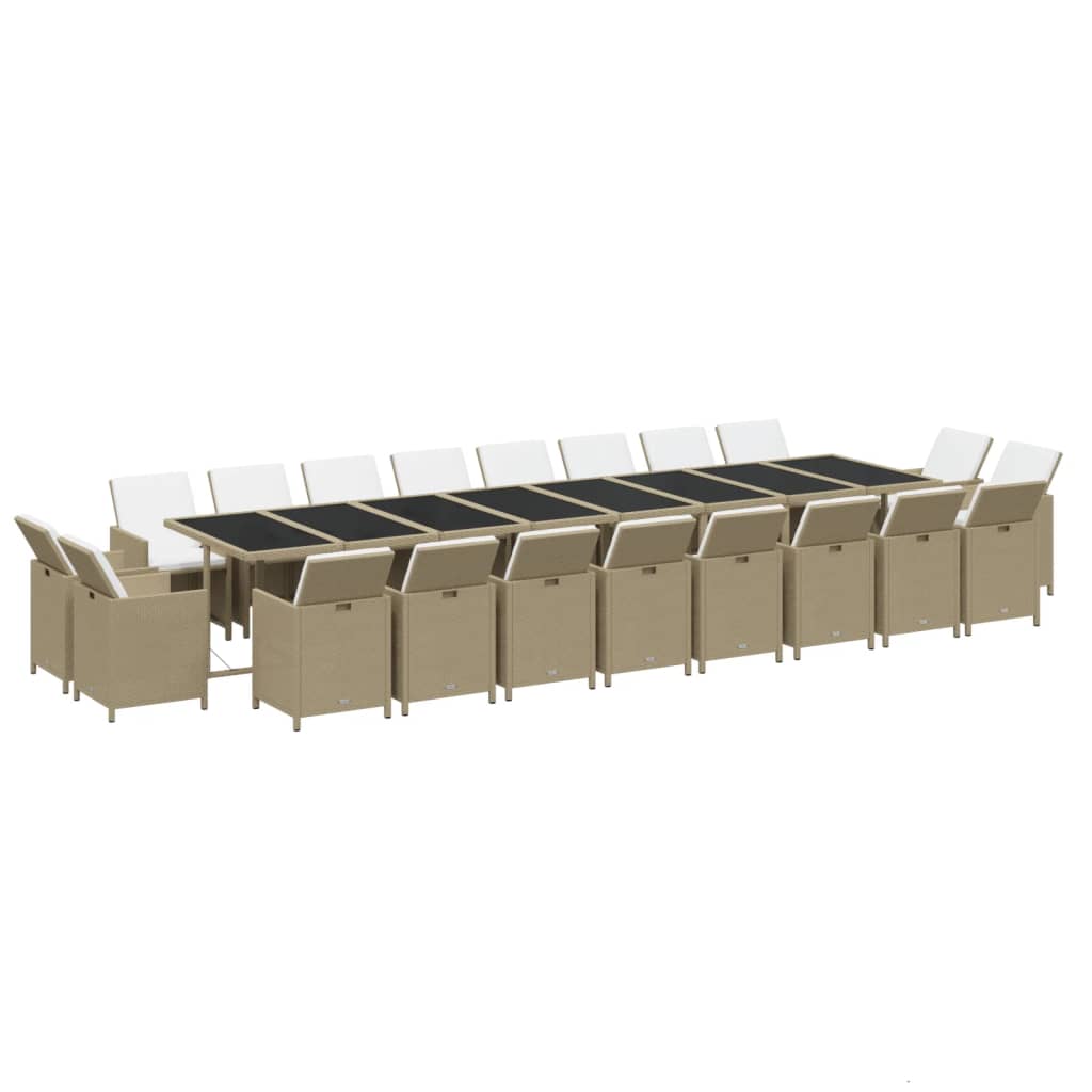 21 Piece Garden Dining Set with Cushions Beige Poly Rattan