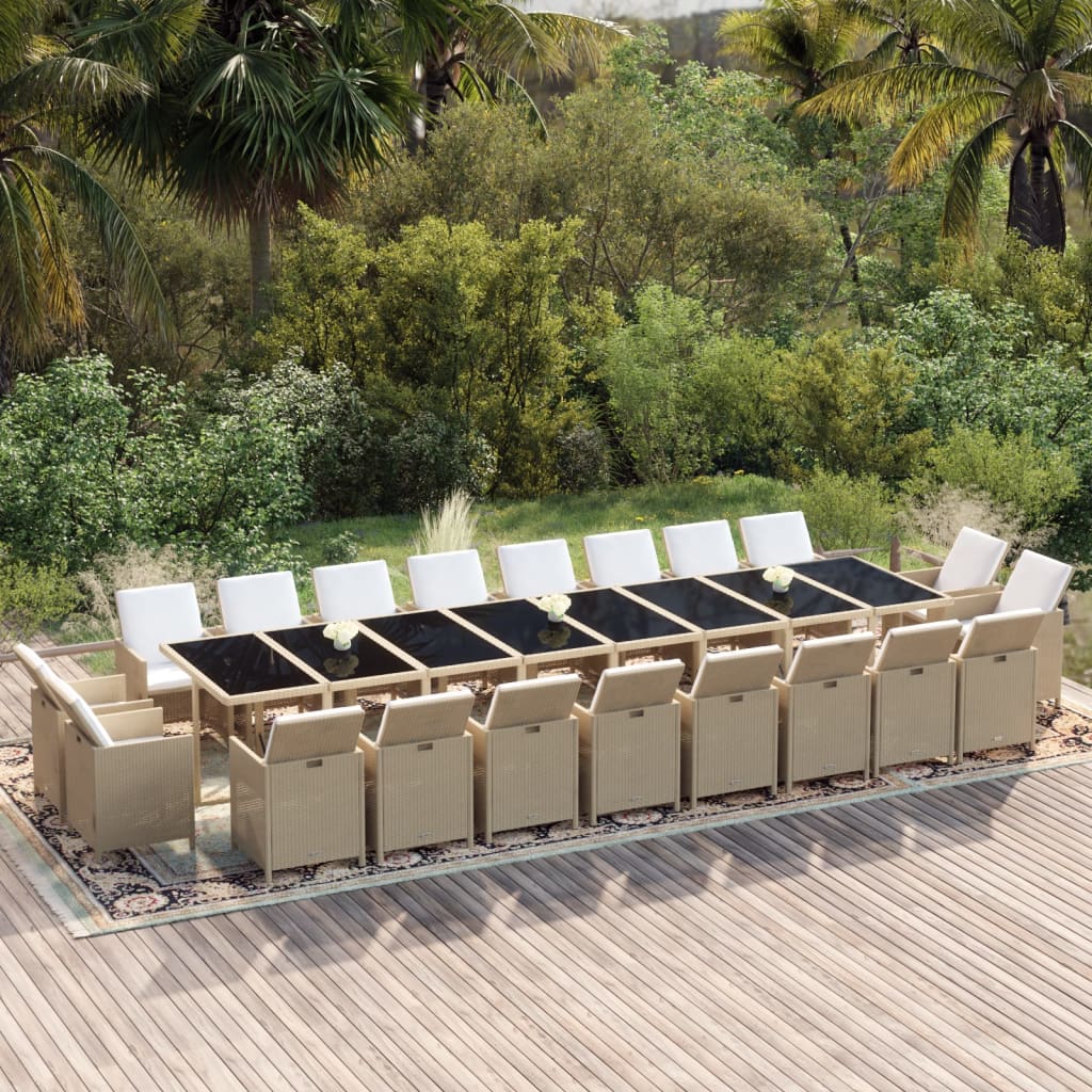 21 Piece Garden Dining Set with Cushions Beige Poly Rattan