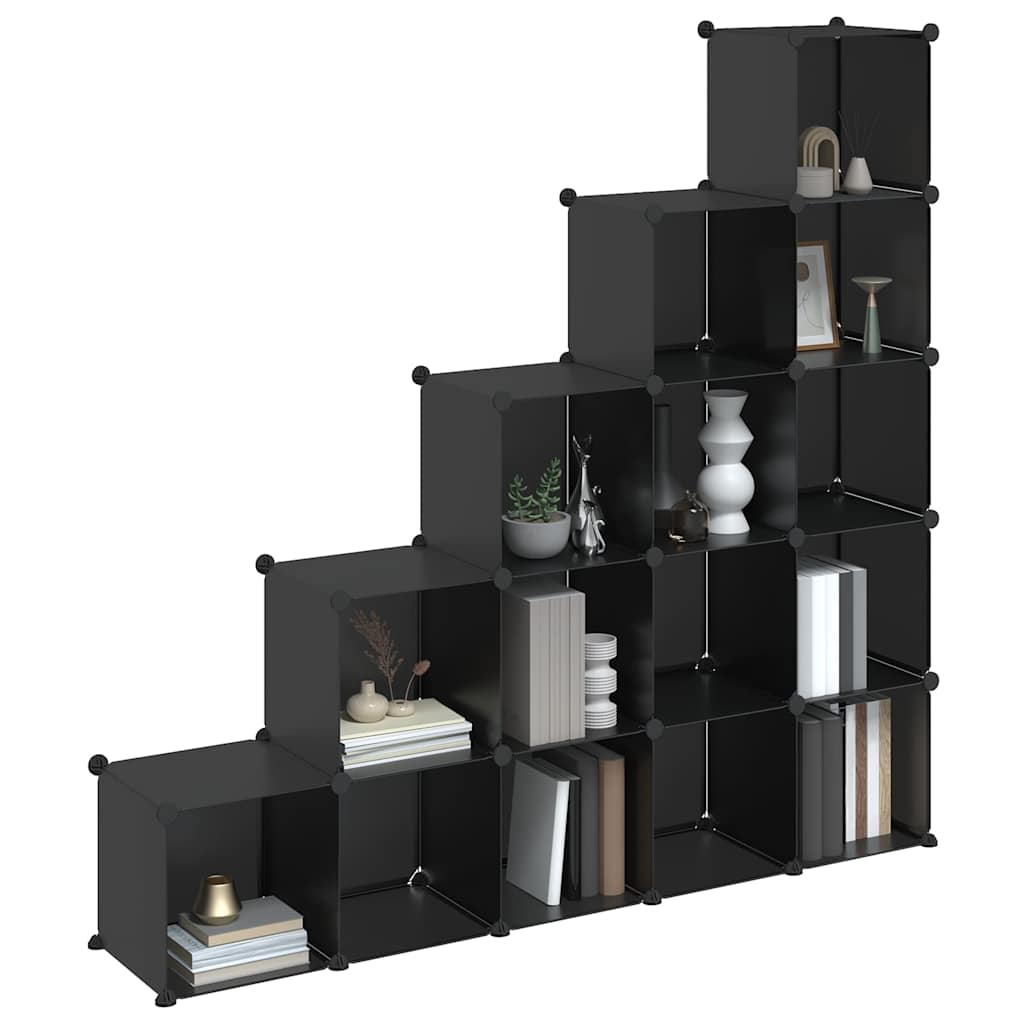 Storage Cube Organiser with 15 Cubes Black PP