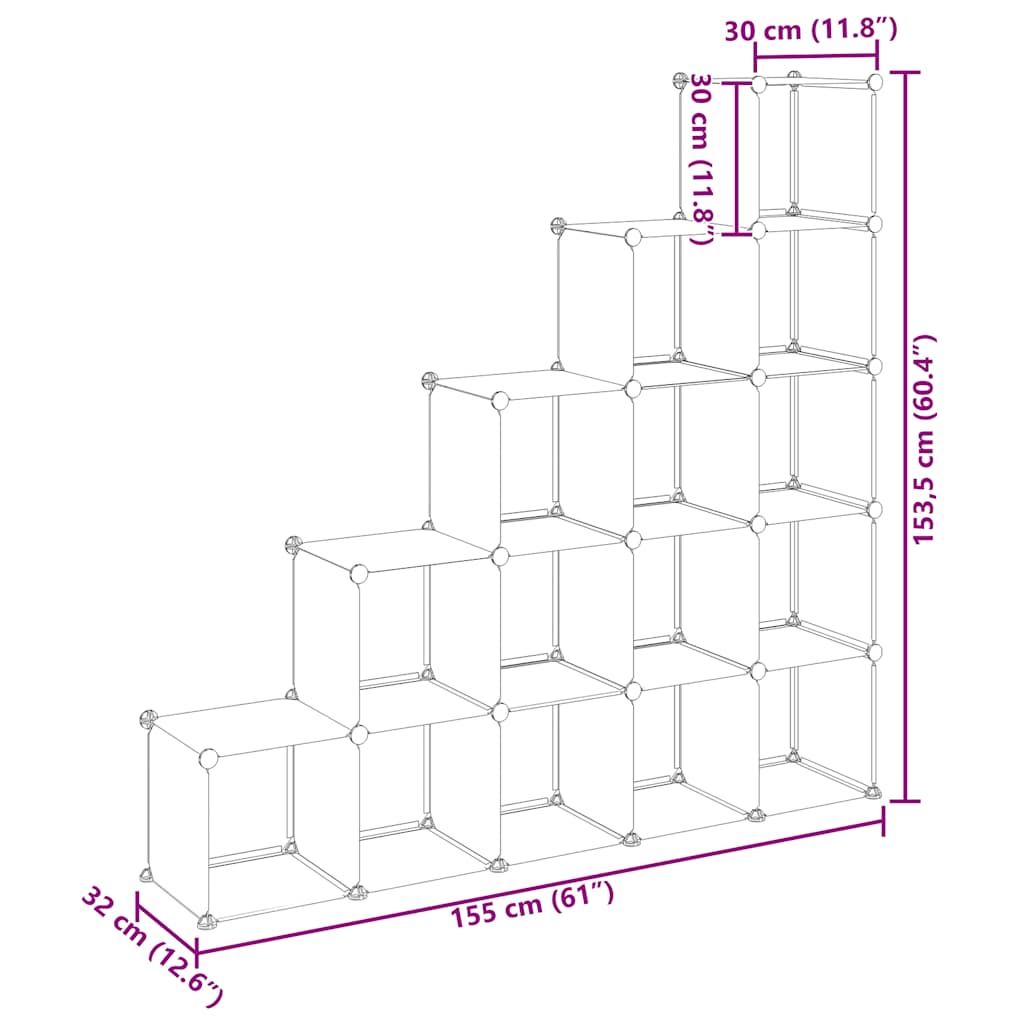 Storage Cube Organiser with 15 Cubes Transparent PP