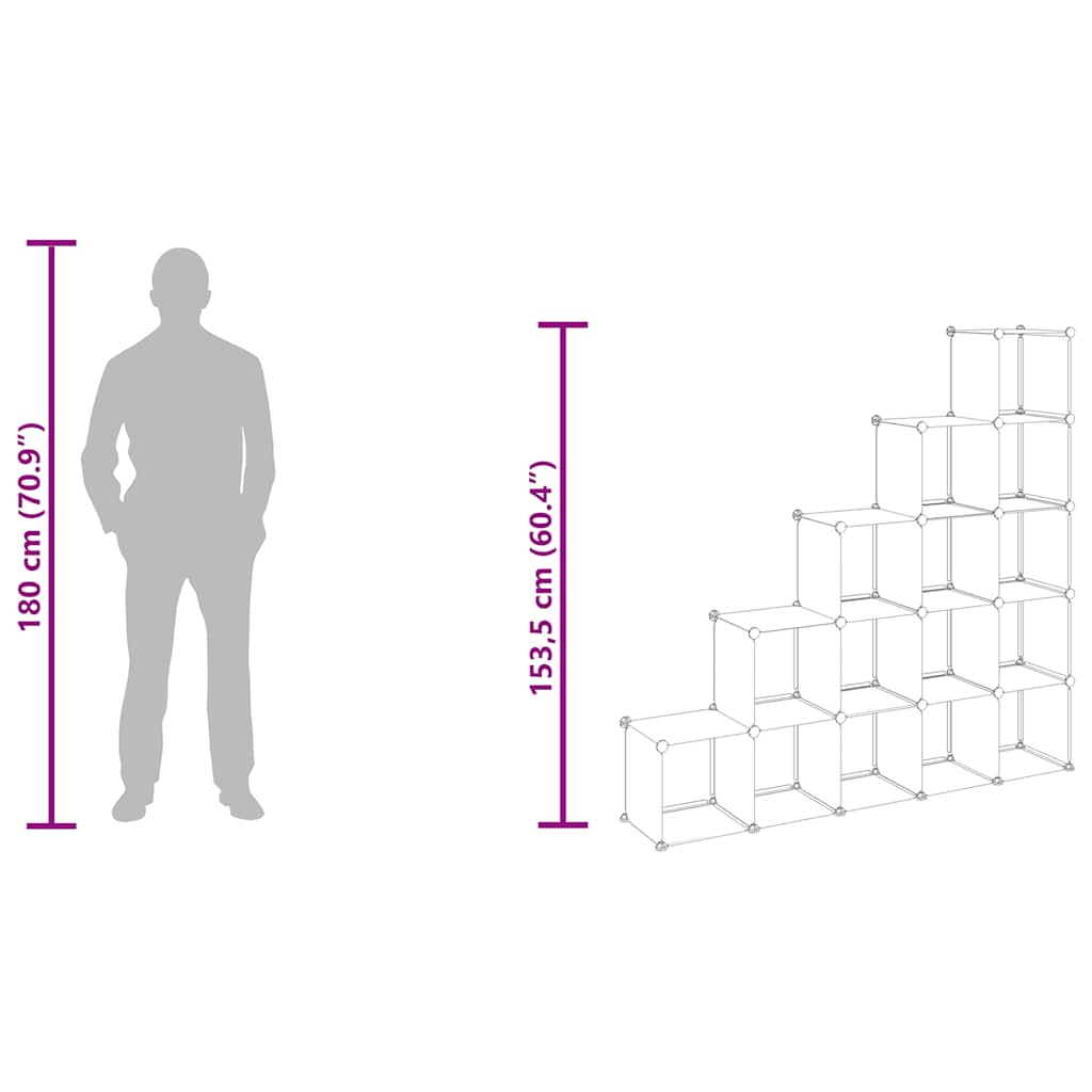 Storage Cube Organiser with 15 Cubes Transparent PP