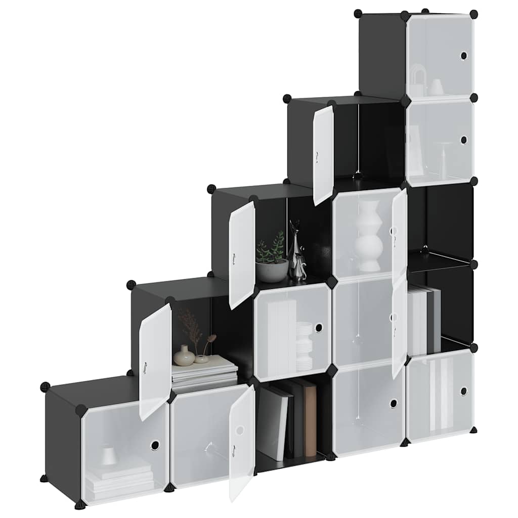 Storage Cube Organiser with 15 Cubes and Doors Black PP
