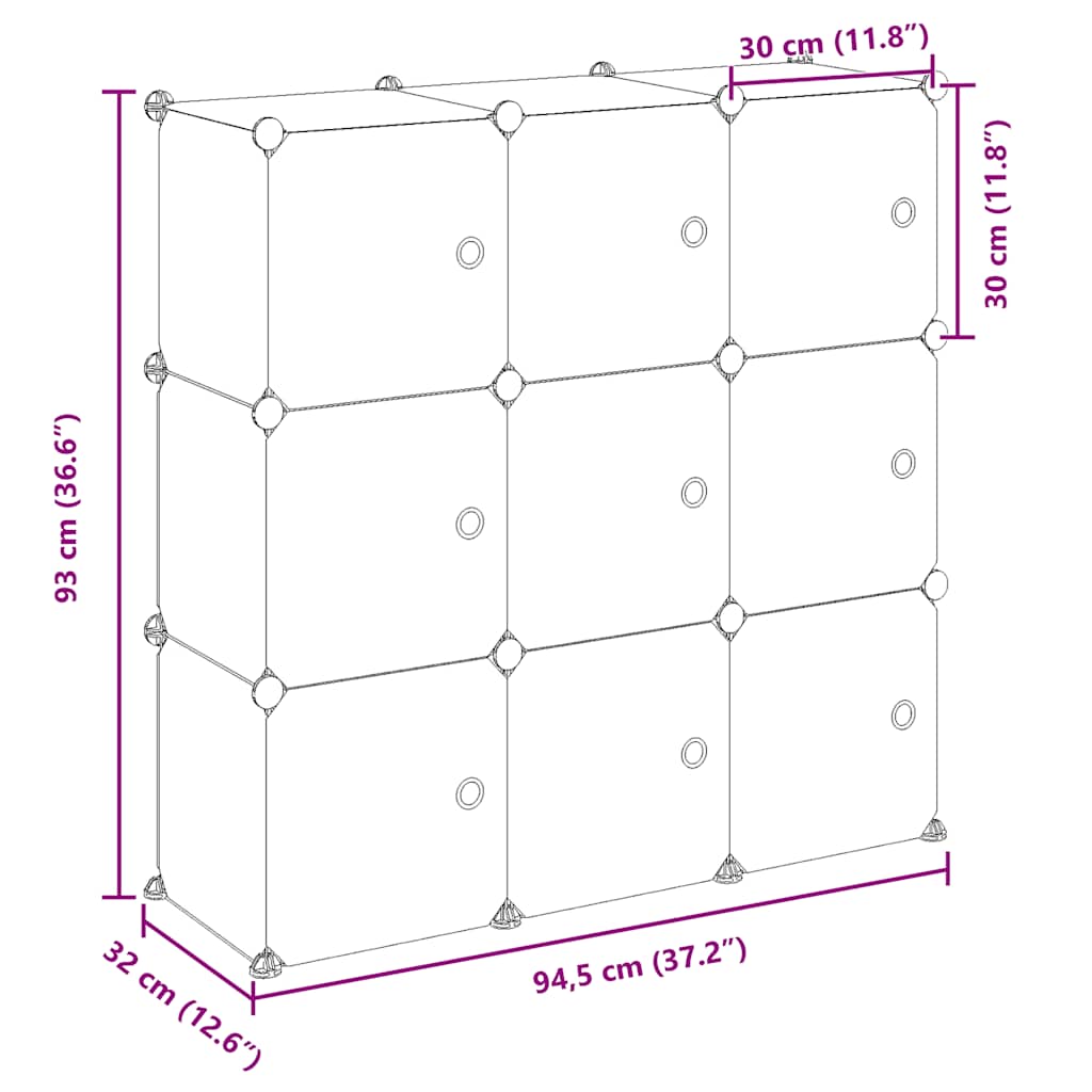 Storage Cube Organiser with 9 Cubes and Doors Transparent PP