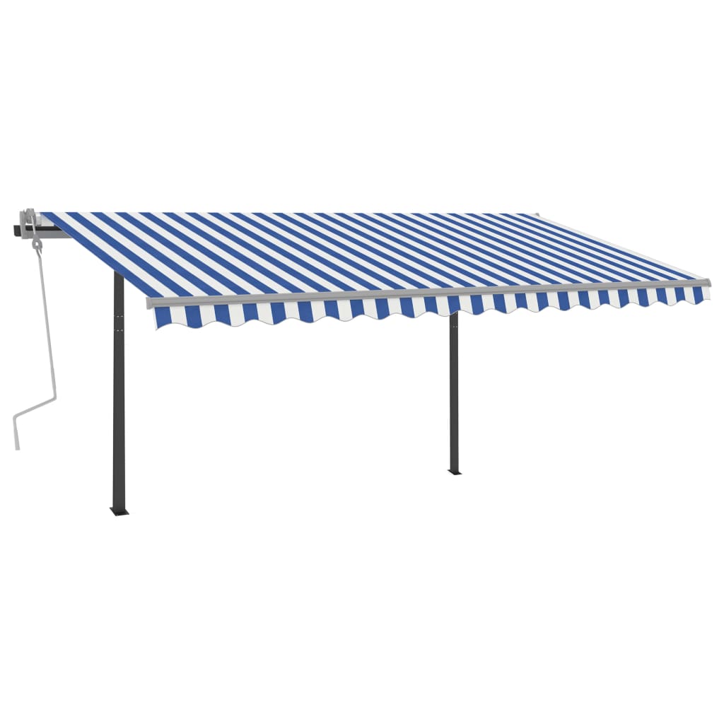 Automatic Retractable Awning with Posts 4x3 m Blue and White
