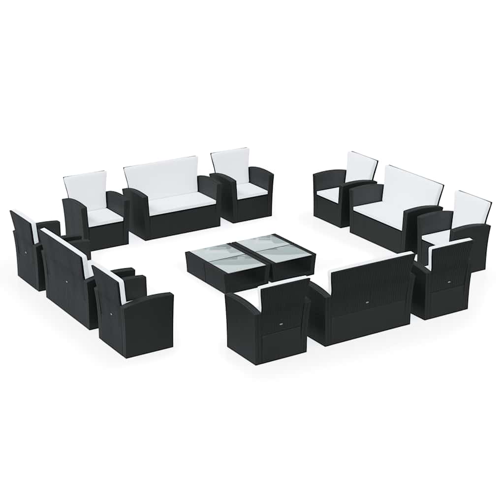 16 Piece Garden Lounge Set with Cushions Poly Rattan Black