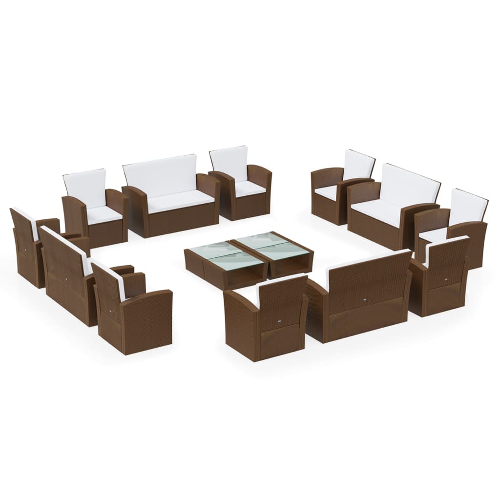 16 Piece Garden Lounge Set with Cushions Poly Rattan Brown