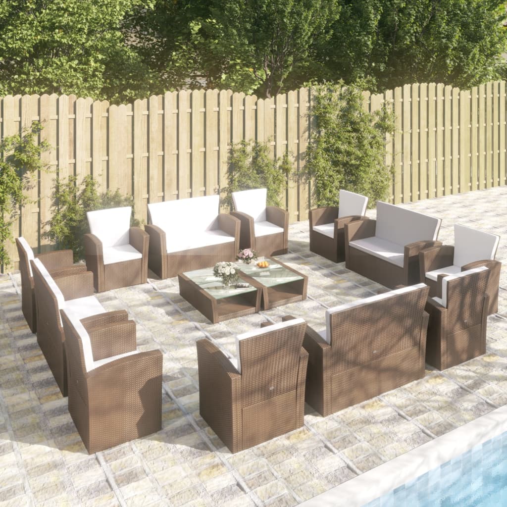 16 Piece Garden Lounge Set with Cushions Poly Rattan Brown