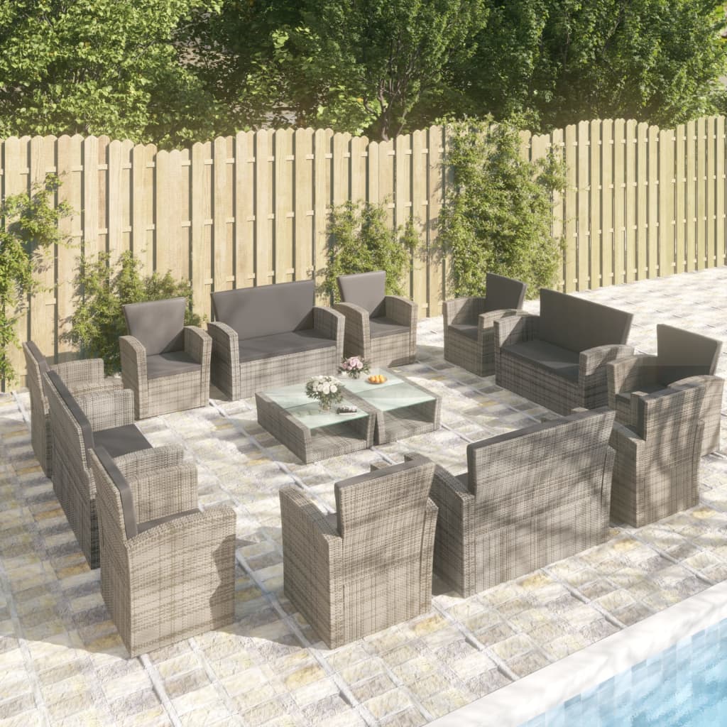 16 Piece Garden Lounge Set with Cushions Poly Rattan Grey