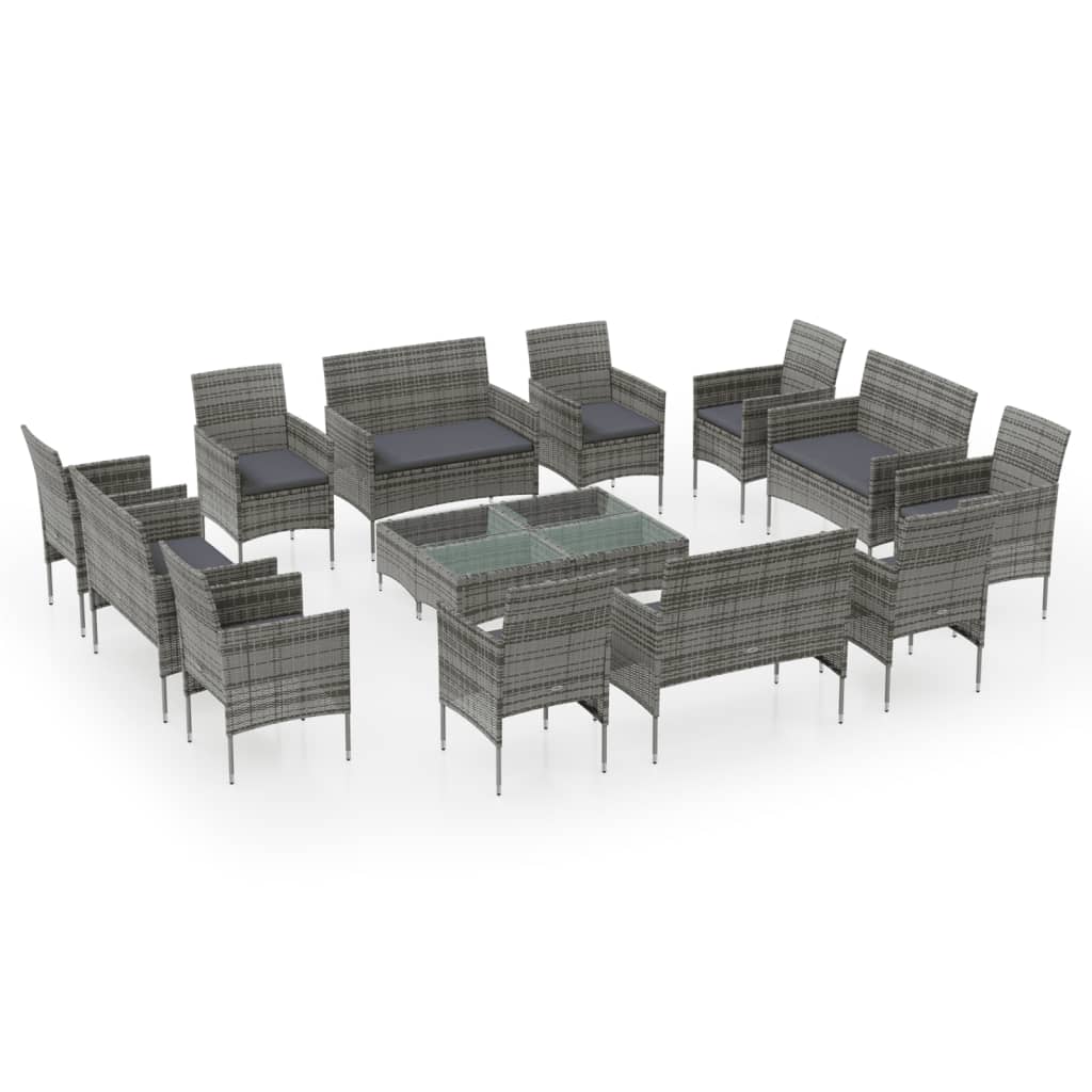 16 Piece Garden Lounge Set with Cushions Poly Rattan Grey