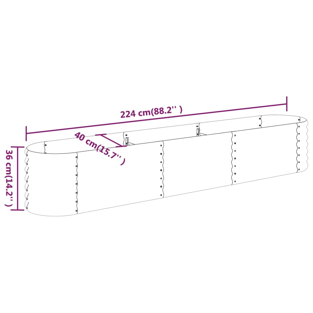 Garden Raised Bed Galvanised Steel 224x40x36 cm Brown