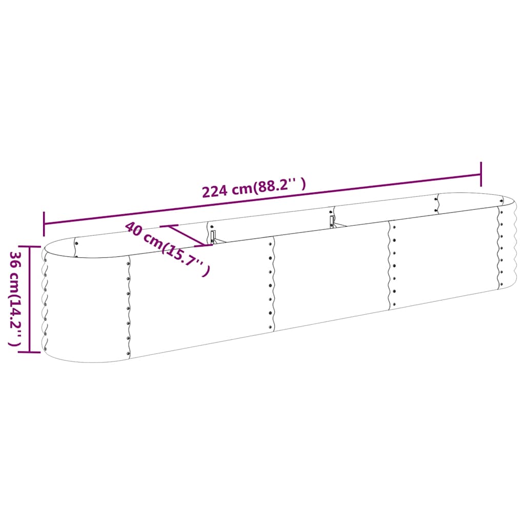 Garden Raised Bed Galvanised Steel 224x40x36 cm Anthracite