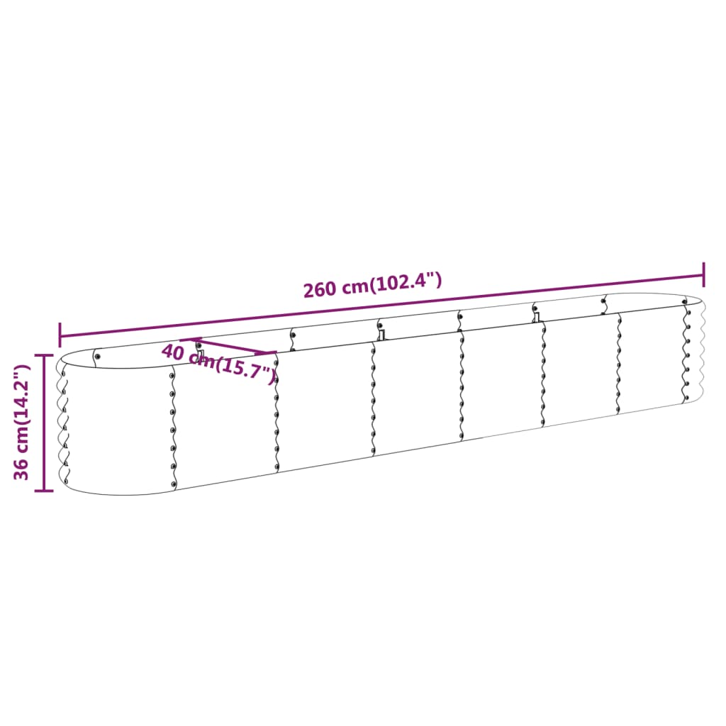 Garden Raised Bed Galvanised Steel 260x40x36 cm Green
