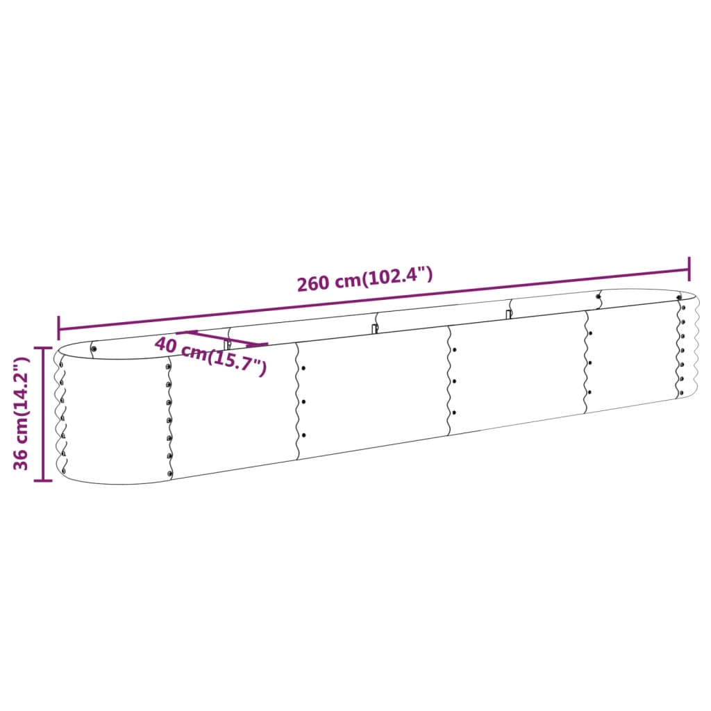 Garden Raised Bed Galvanised Steel 260x40x36 cm Grey