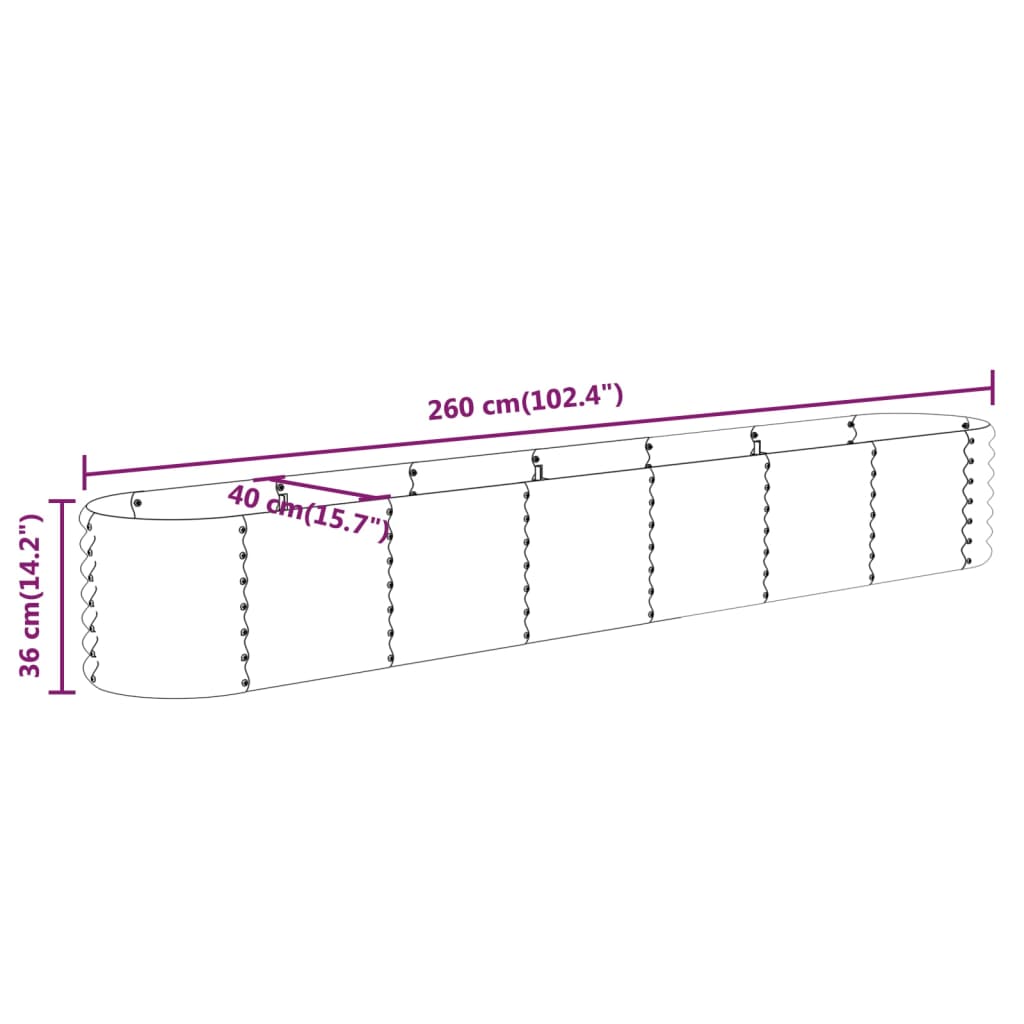 Garden Raised Bed Galvanised Steel 260x40x36 cm Silver